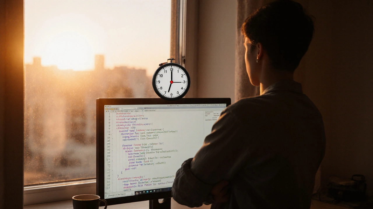 Pessoa revisando código limpo após pausa, com timer de 20 minutos visível.