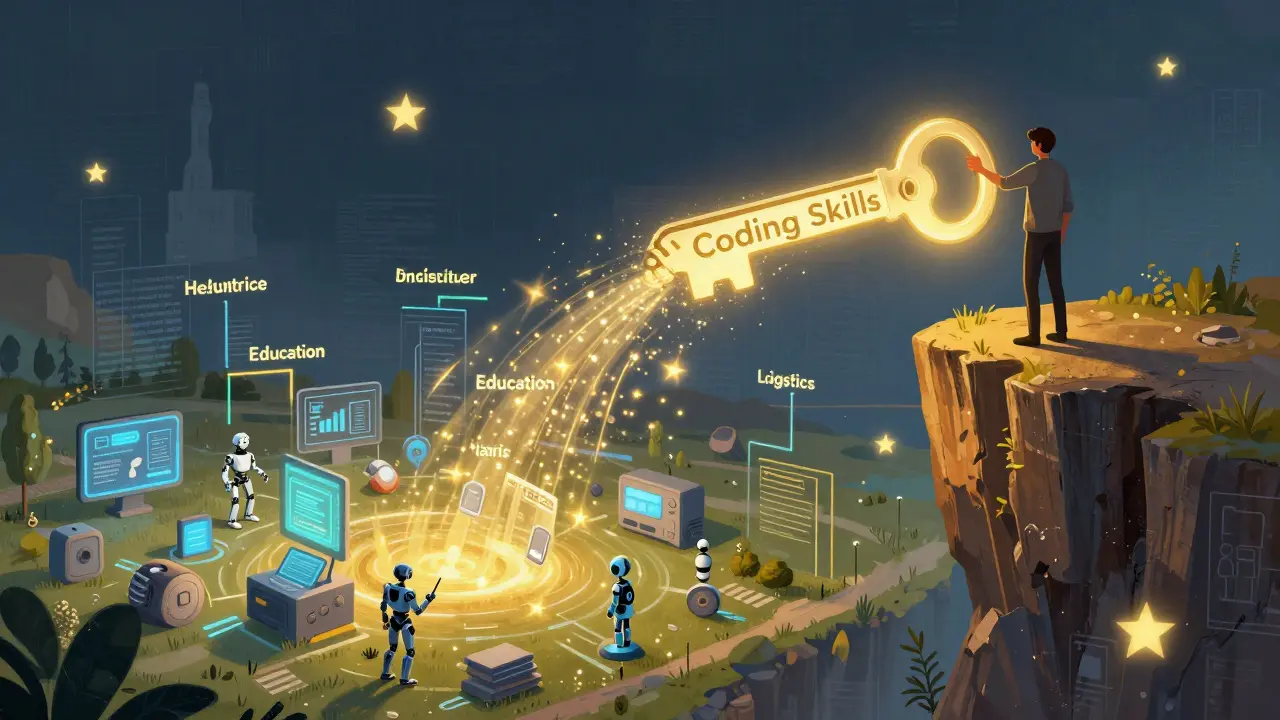 Pessoa segurando uma chave dourada que transforma dados caóticos em sistemas automatizados em diversos setores.