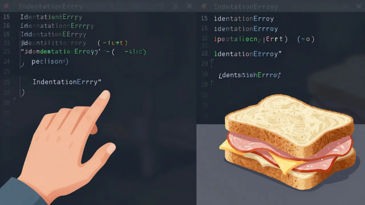 Comparação visual entre código Python e instruções para fazer um sanduíche.