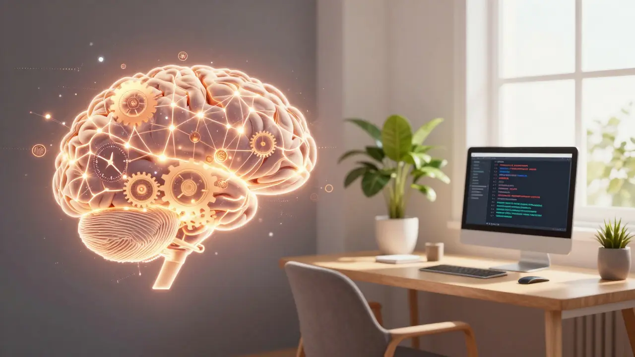 Representação artística do equilíbrio entre foco cognitivo e pausas para produtividade